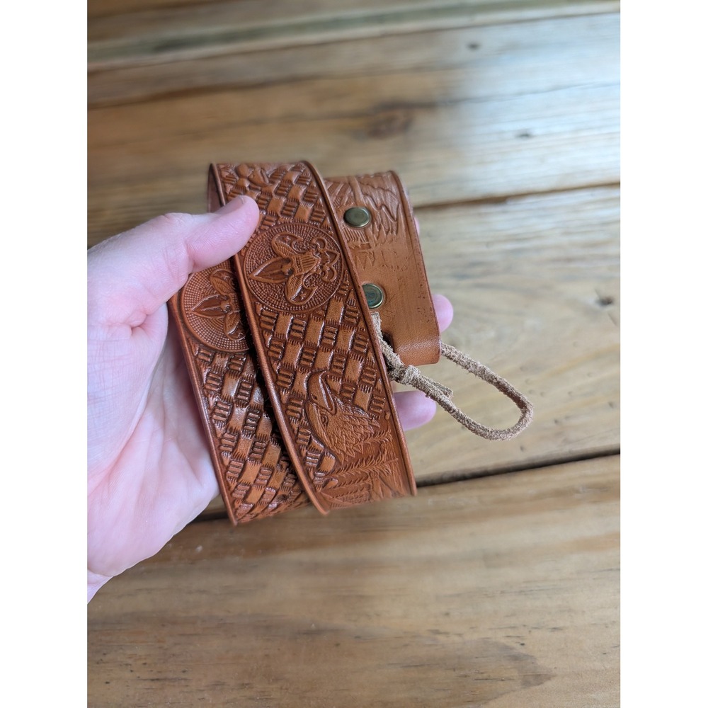 Vintage Official Boy Scouts of America BSA Leather Belt Tooled Eagle Forest 28